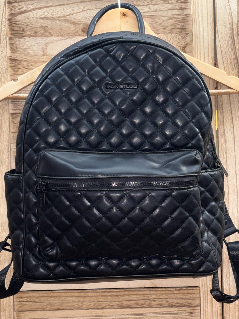 Max Studio Black Quilted Faux Leather Backpack Like New